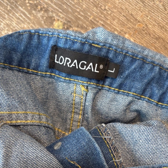 Loragal Denim Cargo Jumpsuit Strapless Wide Leg Y2K Utility NWT - Picture 9 of 16